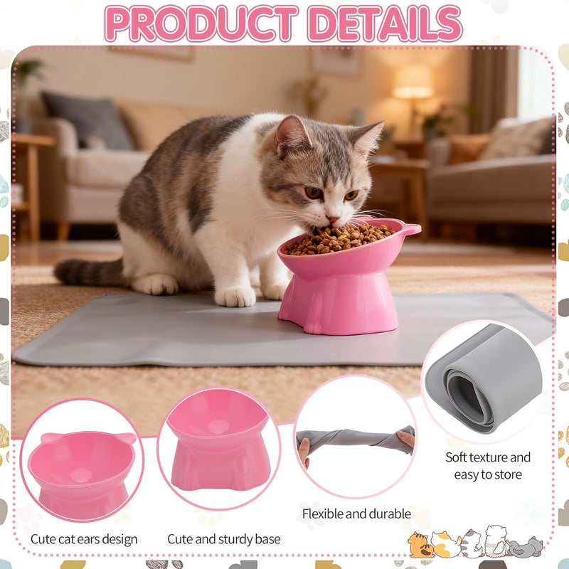 Hoemwarm Elevated Cat Bowls 15° Raised Cat Bowl with Silicone Mat Whisker Friendly Anti Vomiting Cats Elevated Food and Water Bowls for Indoor Cats Kittens, Multicolor - Image 3